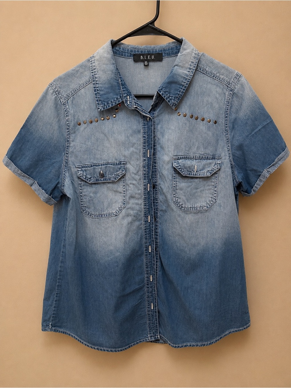 B.L.E.U. Light Blue Denim Shirt with Black Label